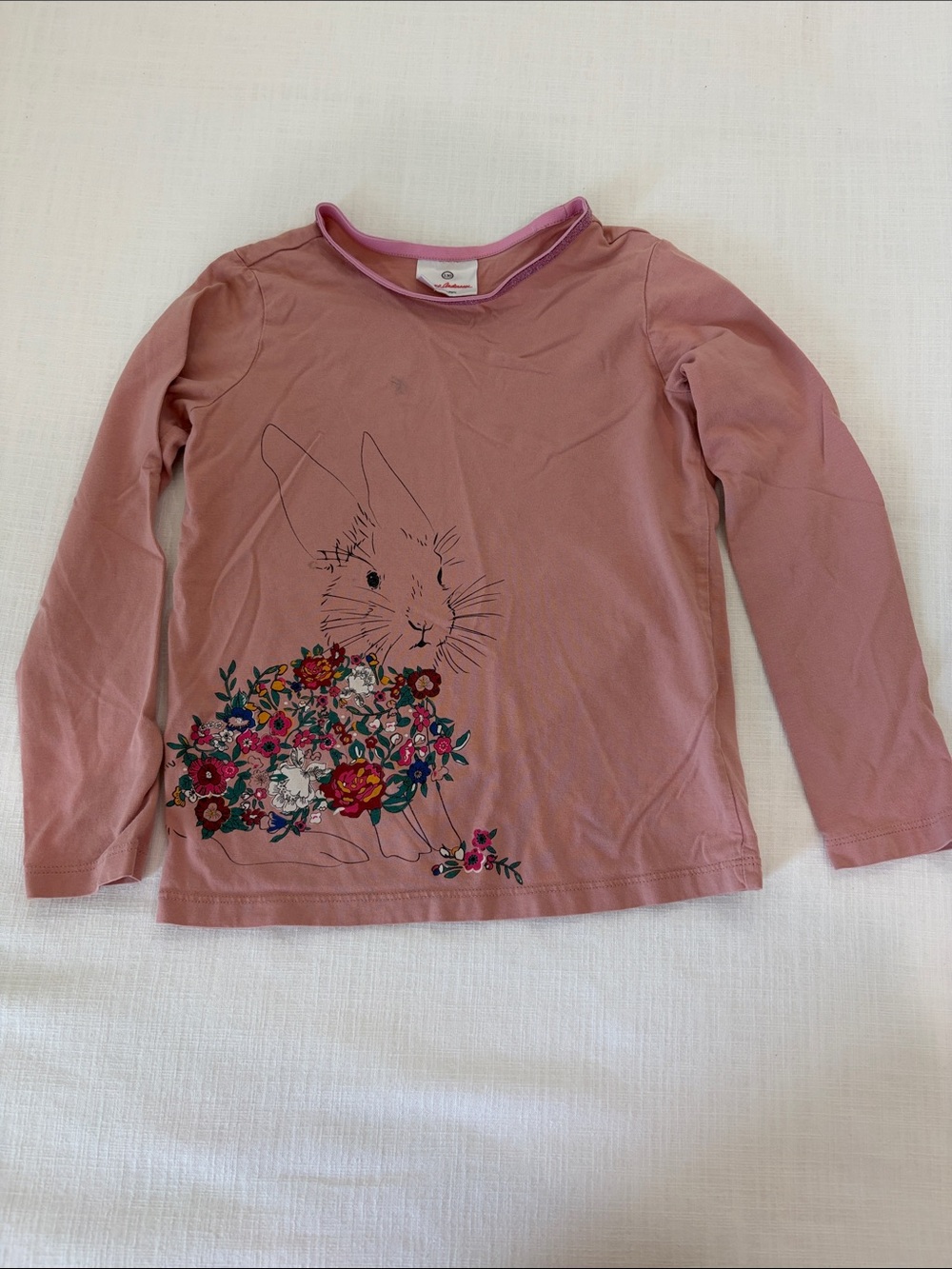 Hanna Andersson Dusty Rose Bunny Tee with Floral Bouquet 130cm size 8